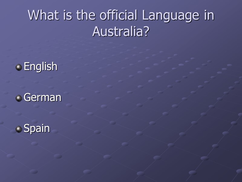 What is the official Language in Australia?  English  German  Spain